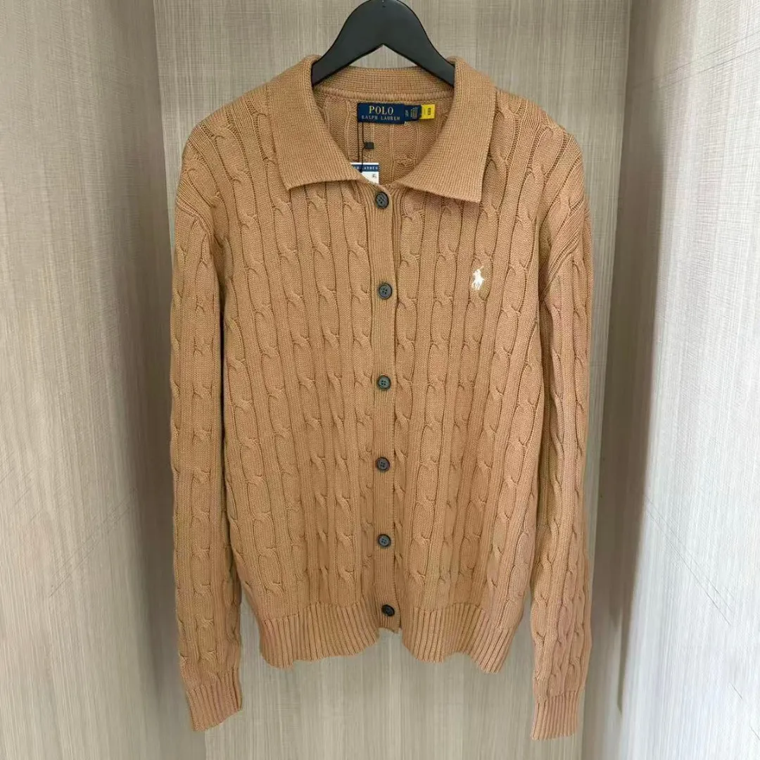 P250 RALPH LAUREN Eleven-color small label embroidered lapel long-sleeved knitted sweater men's and women's couple tops Color: white, black, navy blue (red label), navy blue (white label), apricot, gray, pink, red, khaki, blue, dark red Size: S M L XL Material: cotton Weight: 680g